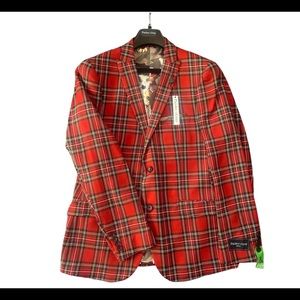 Paisley & Gray Slim Fit Suit Separates Jacket, Red Tartan Plaid 40R